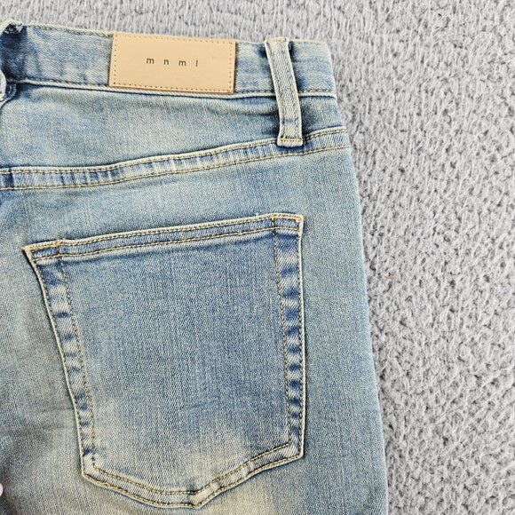 mnml M5 Stretch Denim Jeans Mens 28 Blue Tapered Ankle Zips Button Fly - Picture 16 of 16